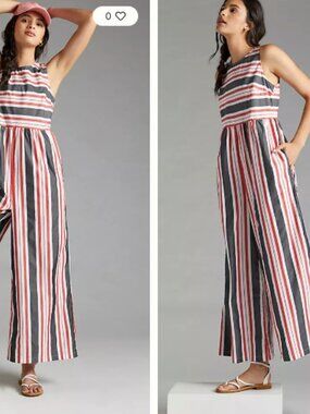 Anthropologie Maeve Striped Wide-Leg Jumpsuit